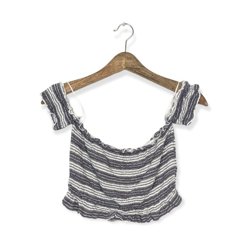 Salty Lemon Striped Cold Shoulder Crop Top